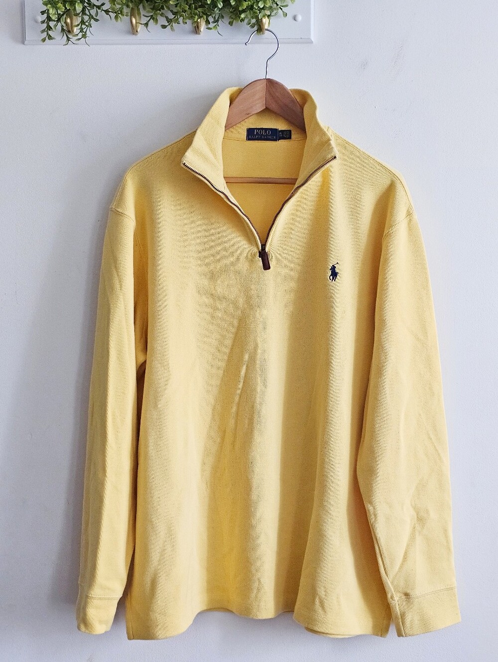 Polo Ralph Lauren Estate-Rib Quarter-Zip Pullover Yellow Cotton Men XL